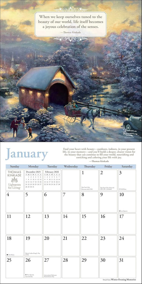 THOMAS KINKADE LIGHTPOSTS FOR LIVING 2026 WALL CALENDAR